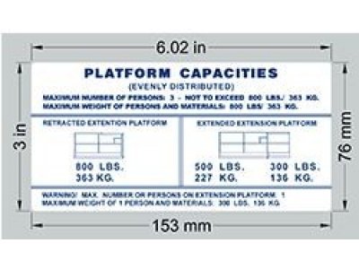 108667 SkyJack Platform Capacity 800 lbs/363 kg Decal