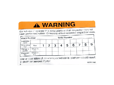 109985 SkyJack Decal Annual Inspection Warning